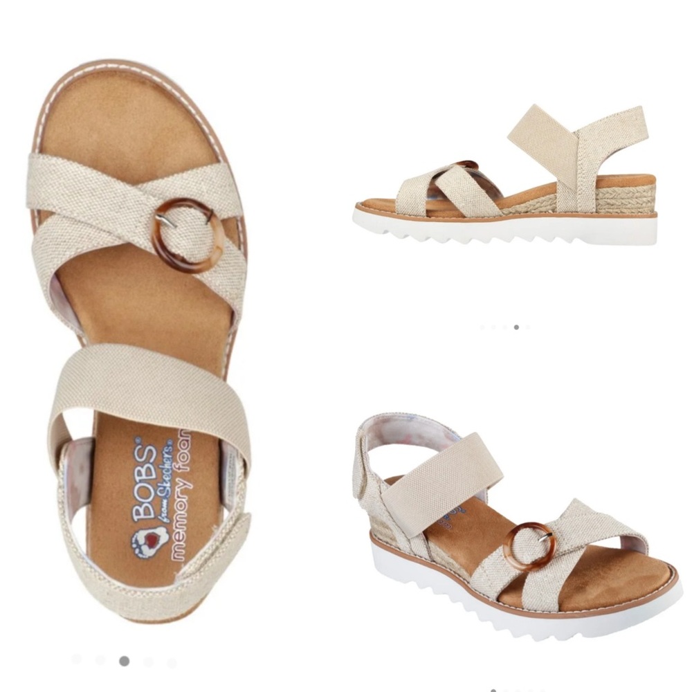 BOBS from Skechers Beige Wedge Sandals with Ring Detail